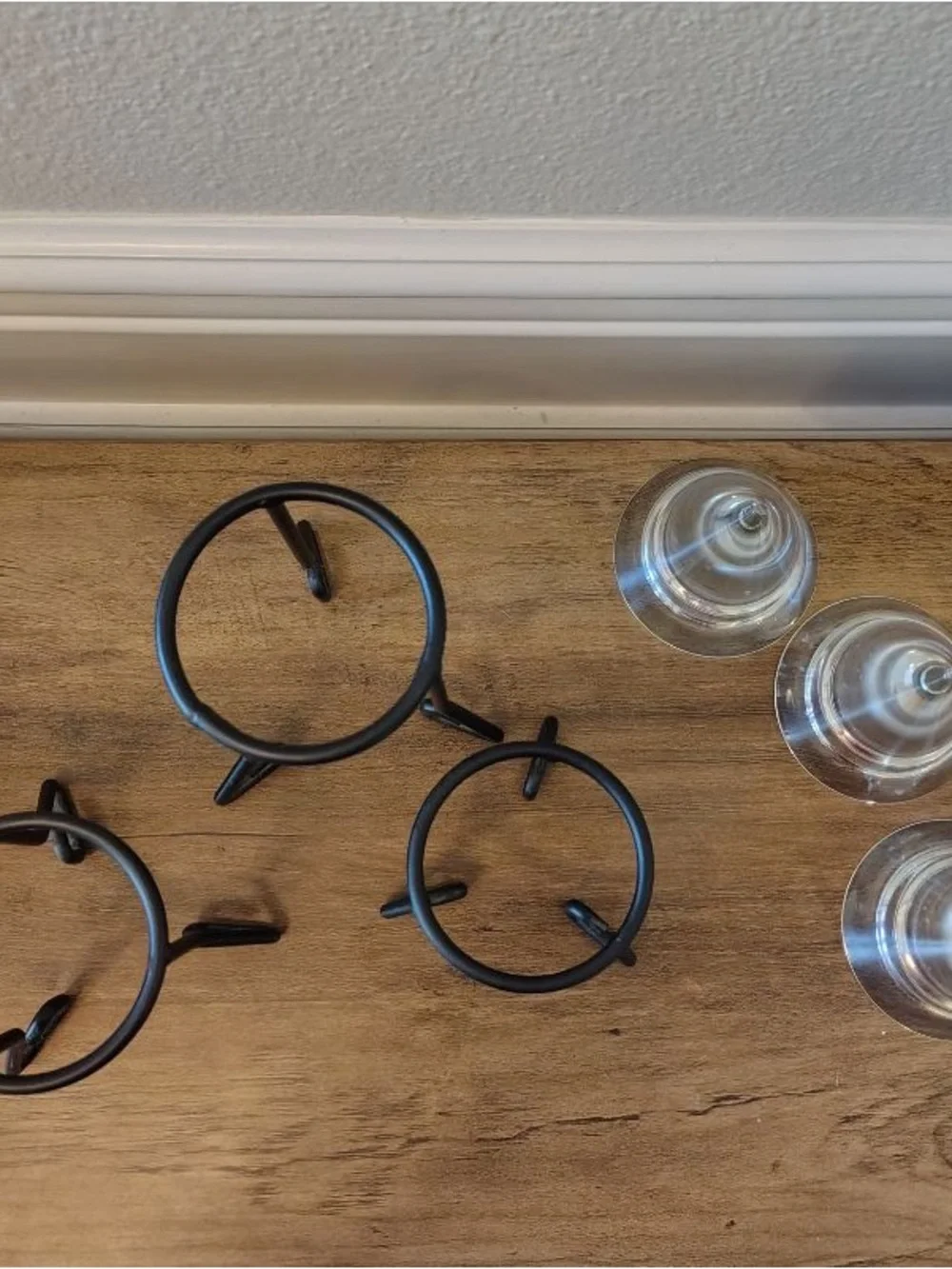 Vtg MCM Wrought Iron Glass Tea light Holders Set of 3 Cone Glass Votives